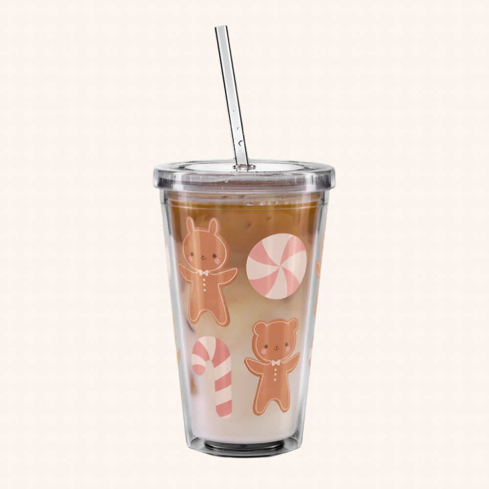 Gingerbread Cookie Friends Clear Plastic Tumbler