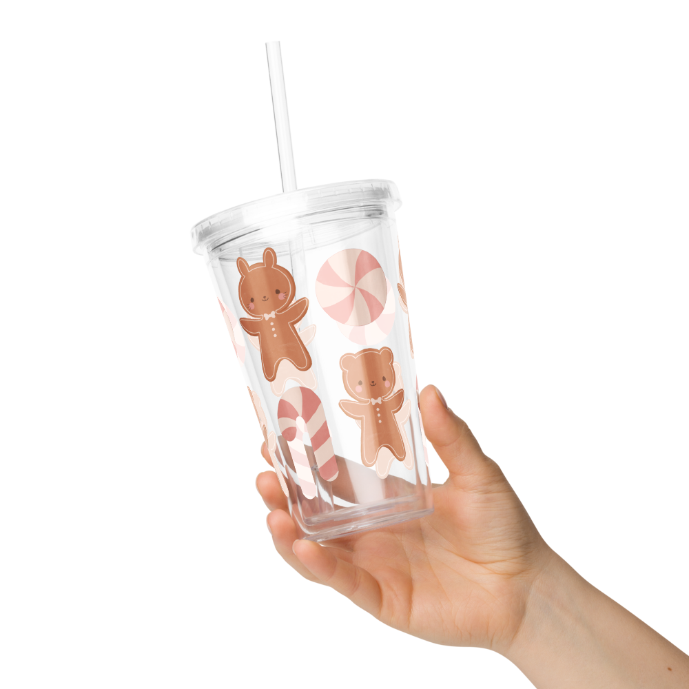 Gingerbread Cookie Friends Clear Plastic Tumbler