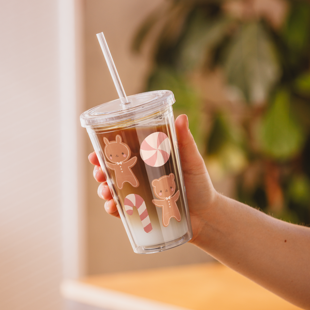 Gingerbread Cookie Friends Clear Plastic Tumbler