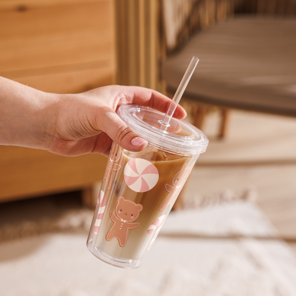 Gingerbread Cookie Friends Clear Plastic Tumbler