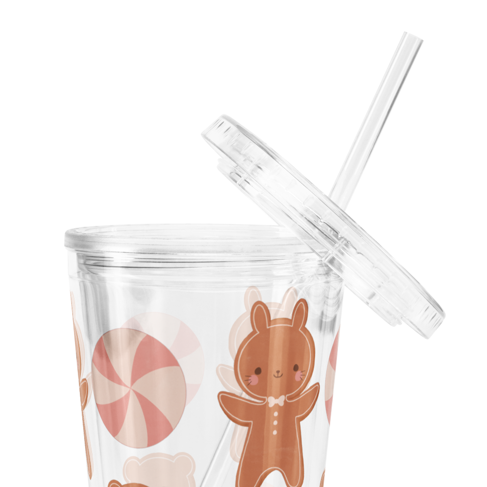 Gingerbread Cookie Friends Clear Plastic Tumbler