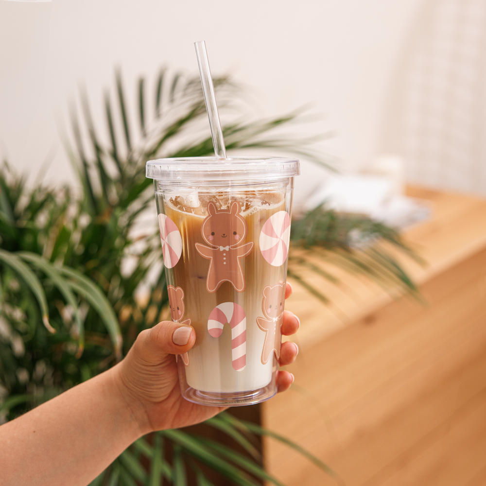 Gingerbread Cookie Friends Clear Plastic Tumbler