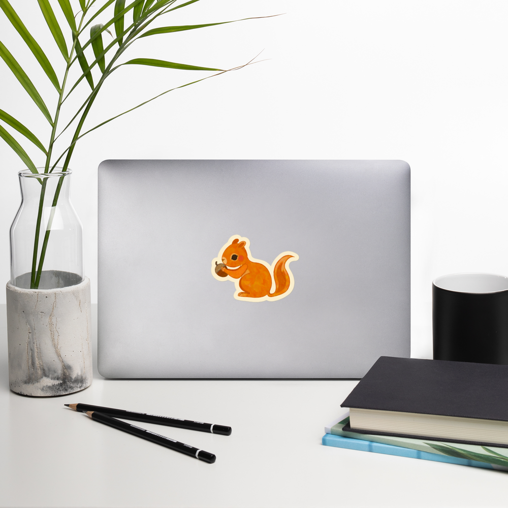 Squirrel with Chestnut Vinyl Sticker (Kiss-Cut)