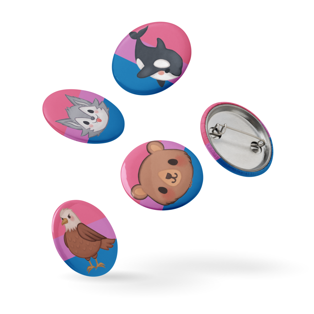 Bisexual Pride Flag Animals of the North Coast Button Pin Set