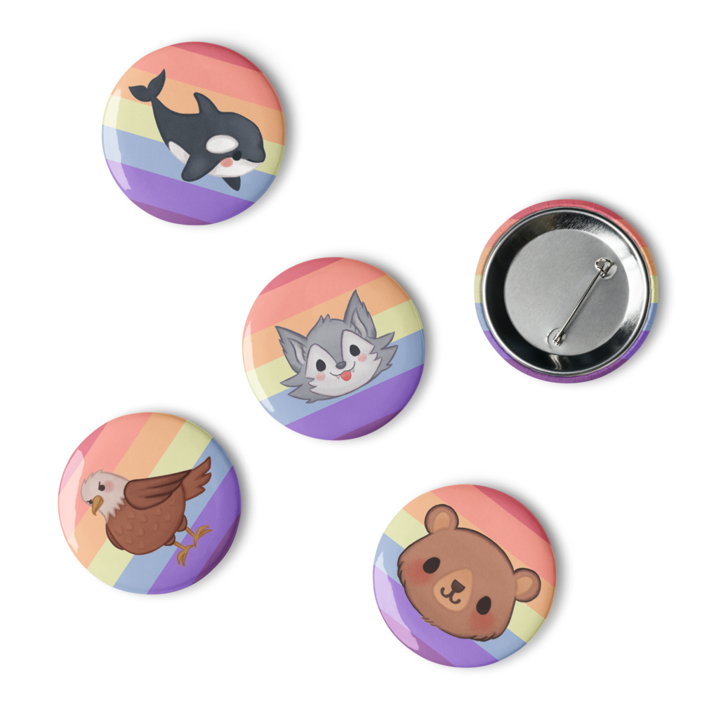 Rainbow Pride Flag Animals of the North Coast Button Pin Set