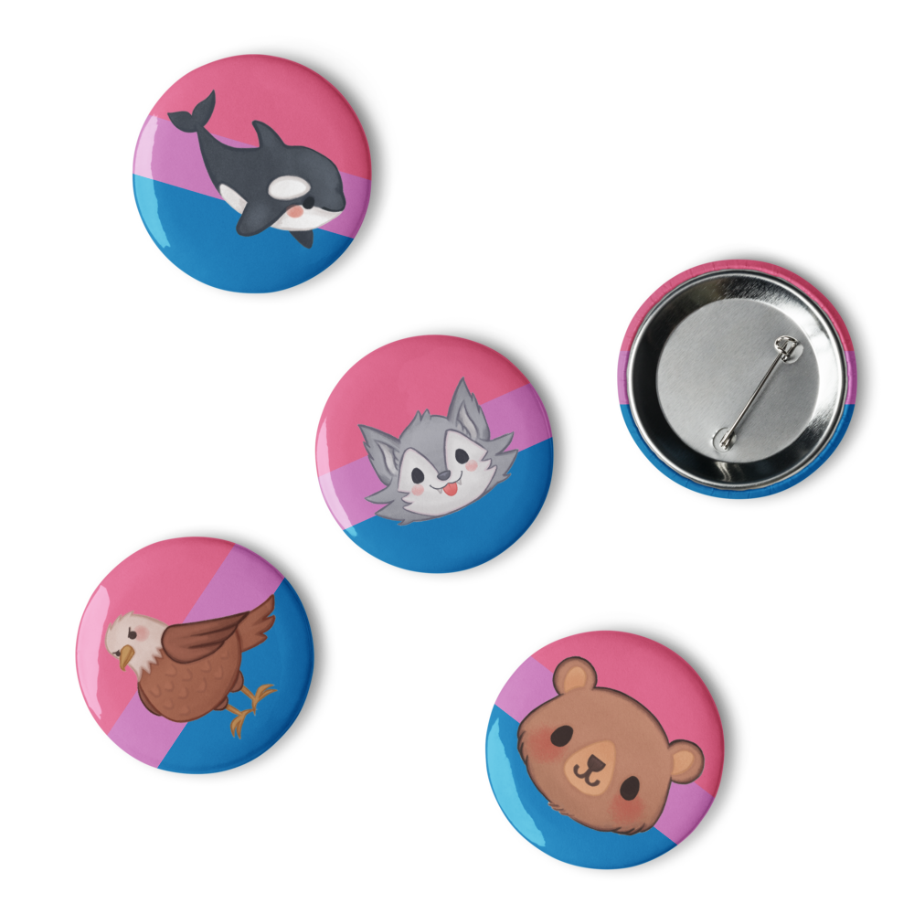 Bisexual Pride Flag Animals of the North Coast Button Pin Set