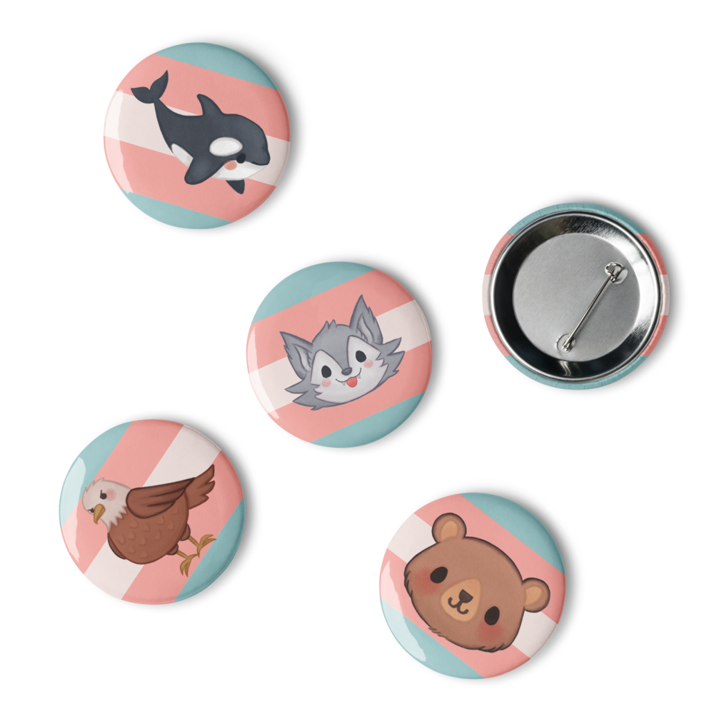 Trans Pride Flag Animals of the North Coast Button Pin Set