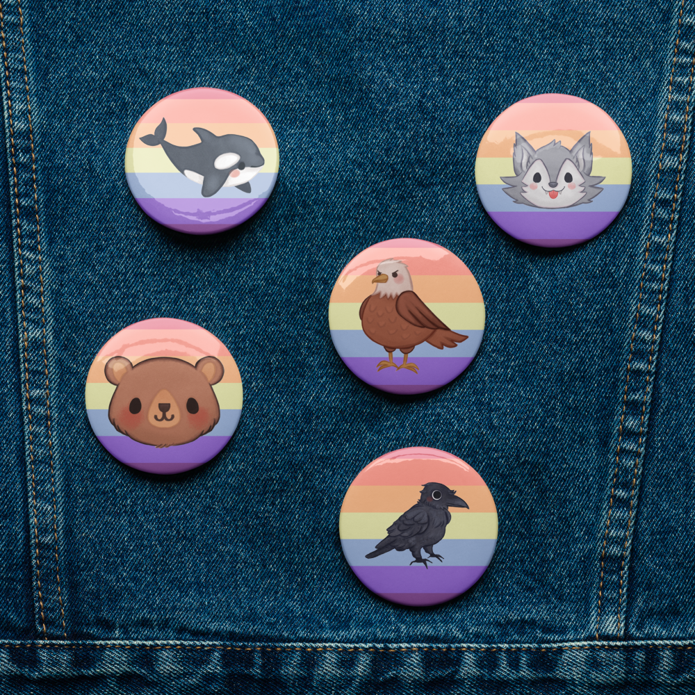 Rainbow Pride Flag Animals of the North Coast Button Pin Set