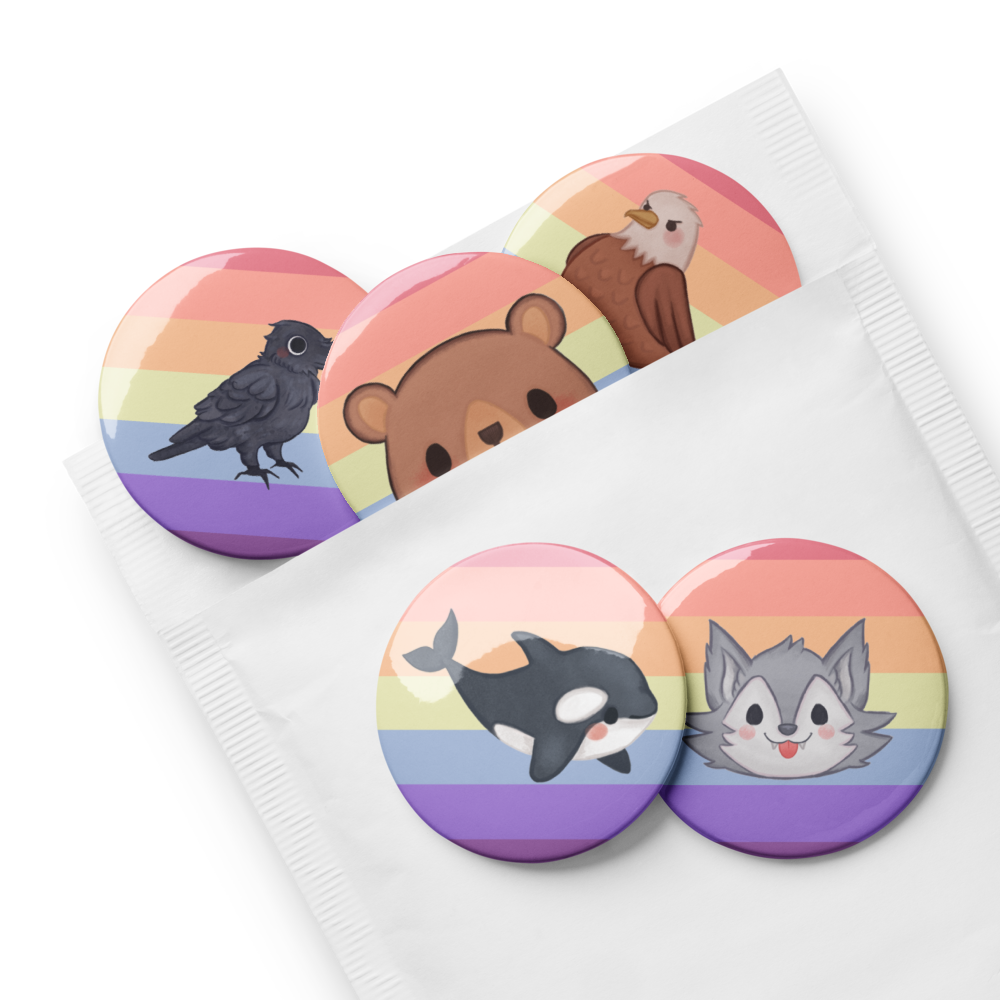 Rainbow Pride Flag Animals of the North Coast Button Pin Set