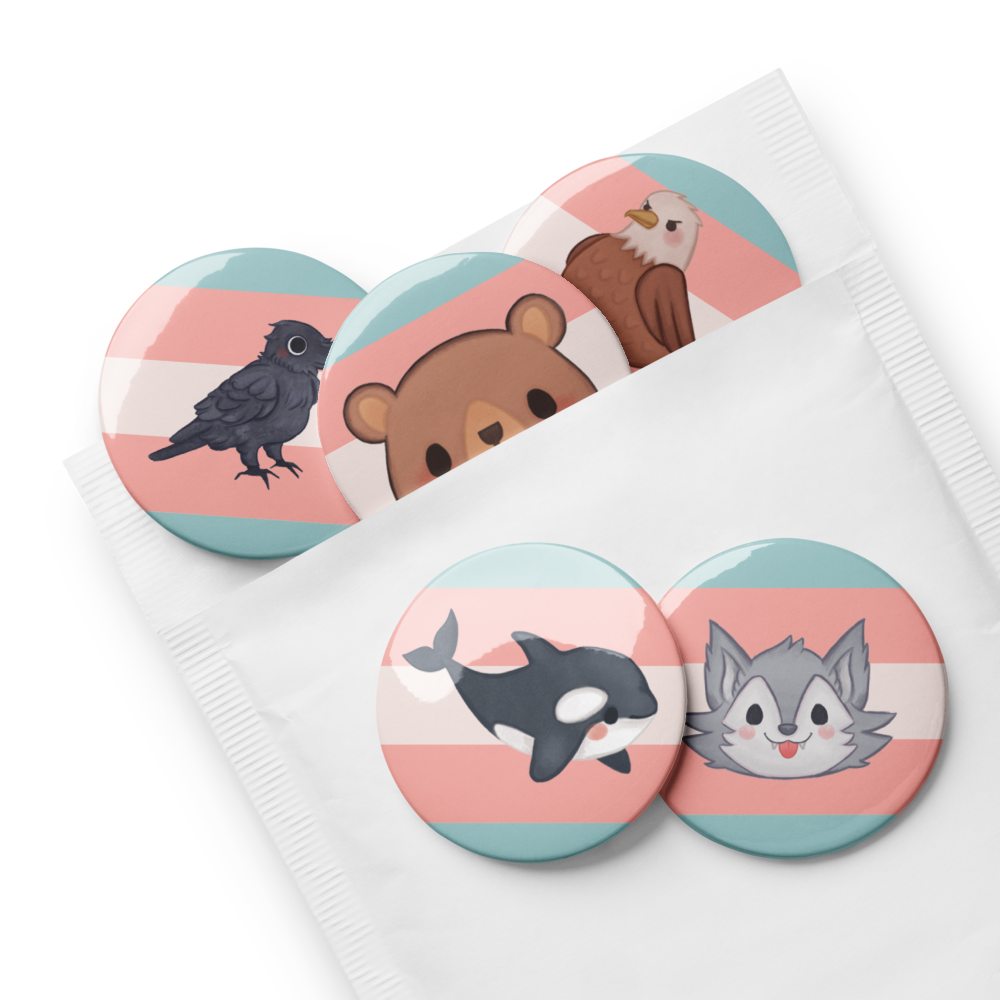 Trans Pride Flag Animals of the North Coast Button Pin Set