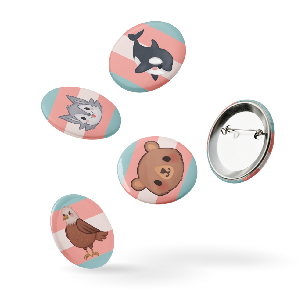 Trans Pride Flag Animals of the North Coast Button Pin Set