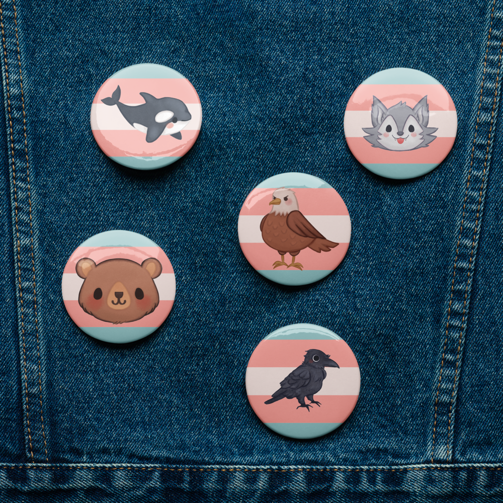 Trans Pride Flag Animals of the North Coast Button Pin Set